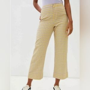 Anthropologie Find Me Now Purple Yellow Gingham Rhonda Pants Small